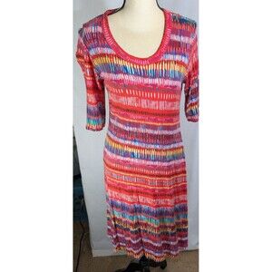 INVESTMENTS Dress 3/4 Sleeve Multicolor Print Detail Womans Size Small
